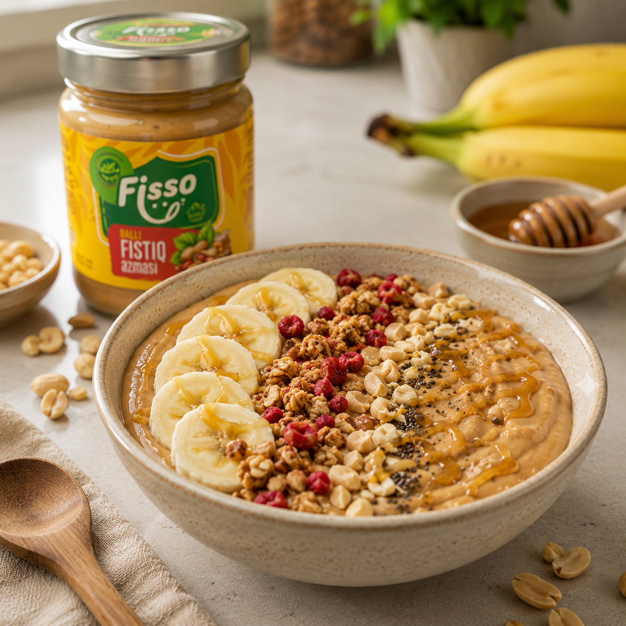 Ballı Fıstıq Əzməli Smoothie Bowl — Fisso əzməsi ilə resept şəkli