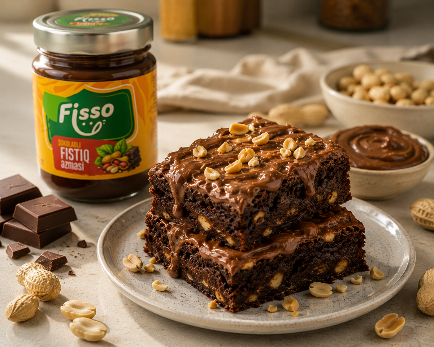 Şokoladlı Fıstıq Əzməli Brownie — Fisso əzməsi ilə resept şəkli