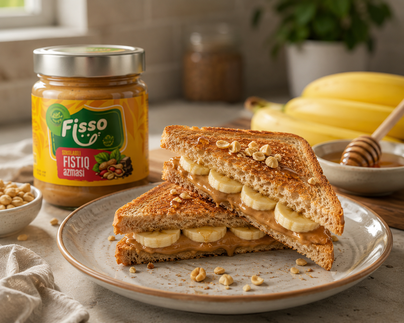 Fıstıq Əzməli Banan Tost — Fisso əzməsi ilə resept şəkli